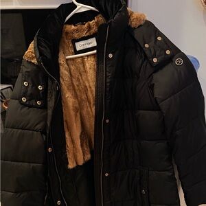 Calvin Klein Black Puffer Jacket with Tan Lining